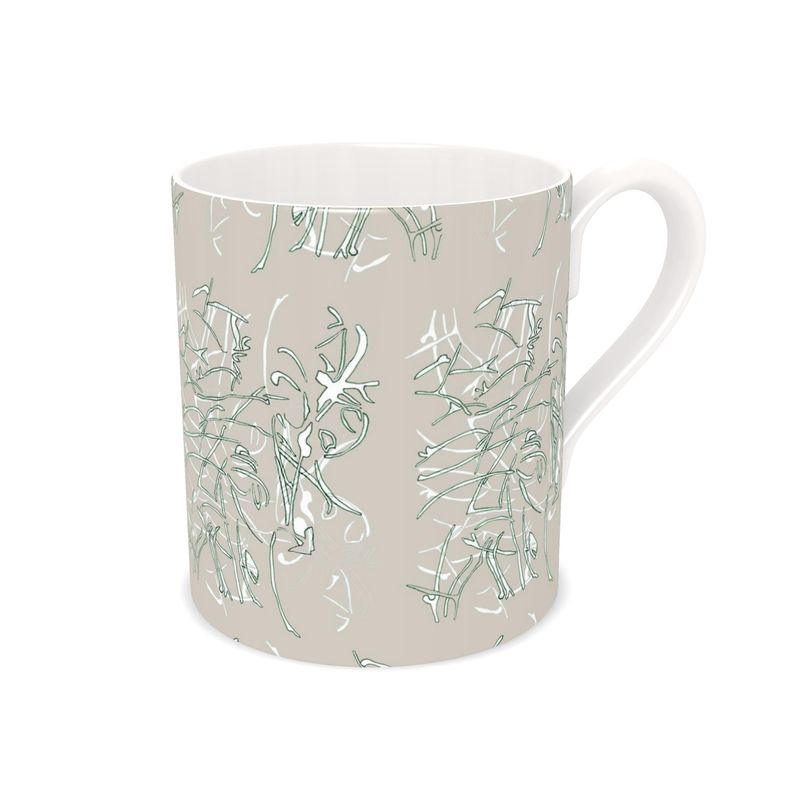 Homeware Accessories | Bone China Mug | Intensified Transilience Design Cloudy Green & White Outline | Breakthrough Collection