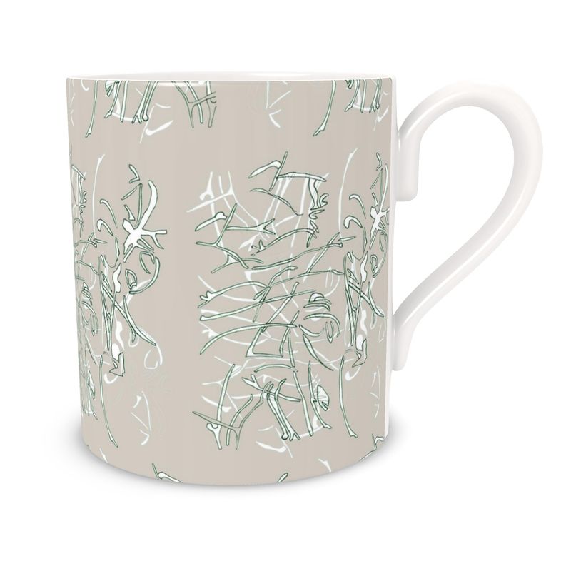 Homeware Accessories | Bone China Mug | Intensified Transilience Design Cloudy Green & White Outline | Breakthrough Collection