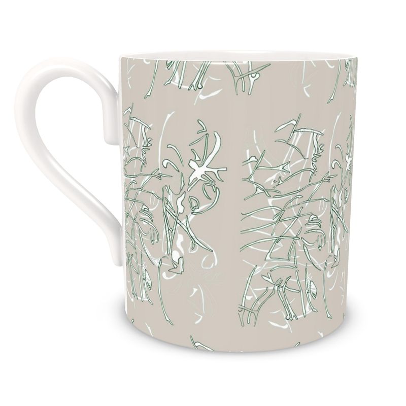 Homeware Accessories | Bone China Mug | Intensified Transilience Design Cloudy Green & White Outline | Breakthrough Collection